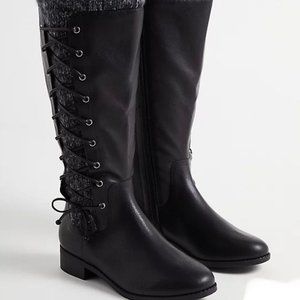 Torrid Sweater Criss-Cross Knee Boot - Black Faux Leather (WW)